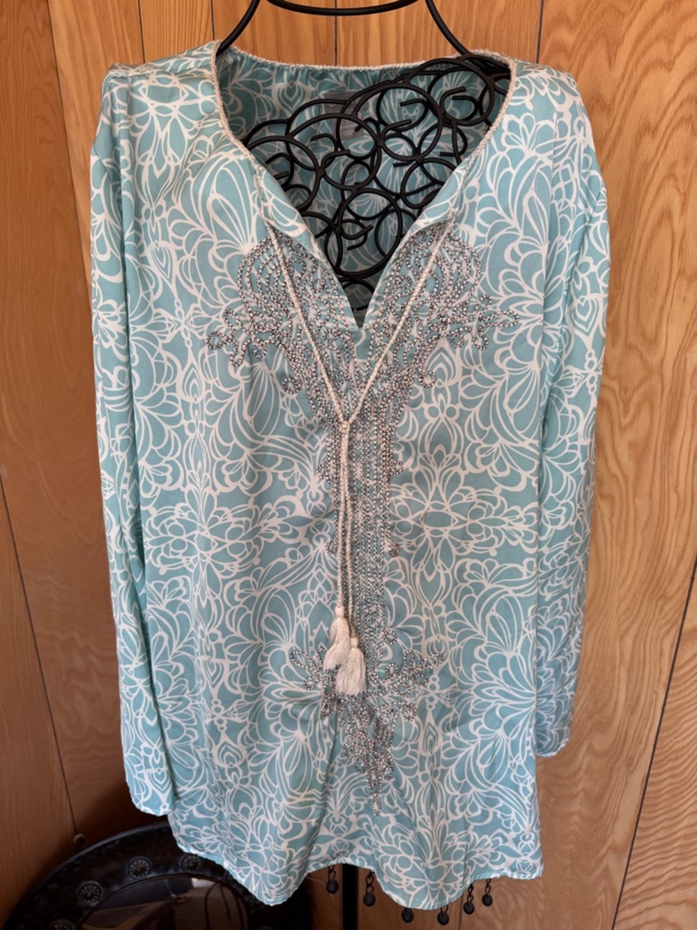 Chico's Light Aqua & White Embroidered Tunic Size 3
